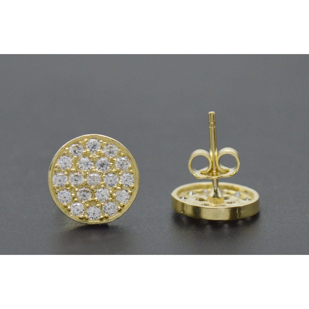 Real 10K Solid Yellow Gold 9.8mm Mens Round Ice Out CZ Stud Earrings 1.5gr